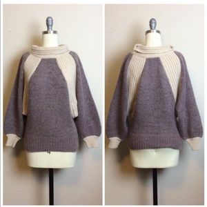 Vintage 1980s Angora / Wool Cowl Neck Sweater